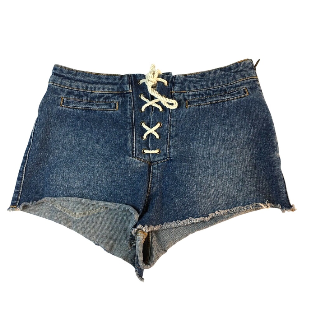 Y2K BDG High Waist Lace Up Jeans Denim Shorts Cut-Off‎ Grunge Preppy Women's 28